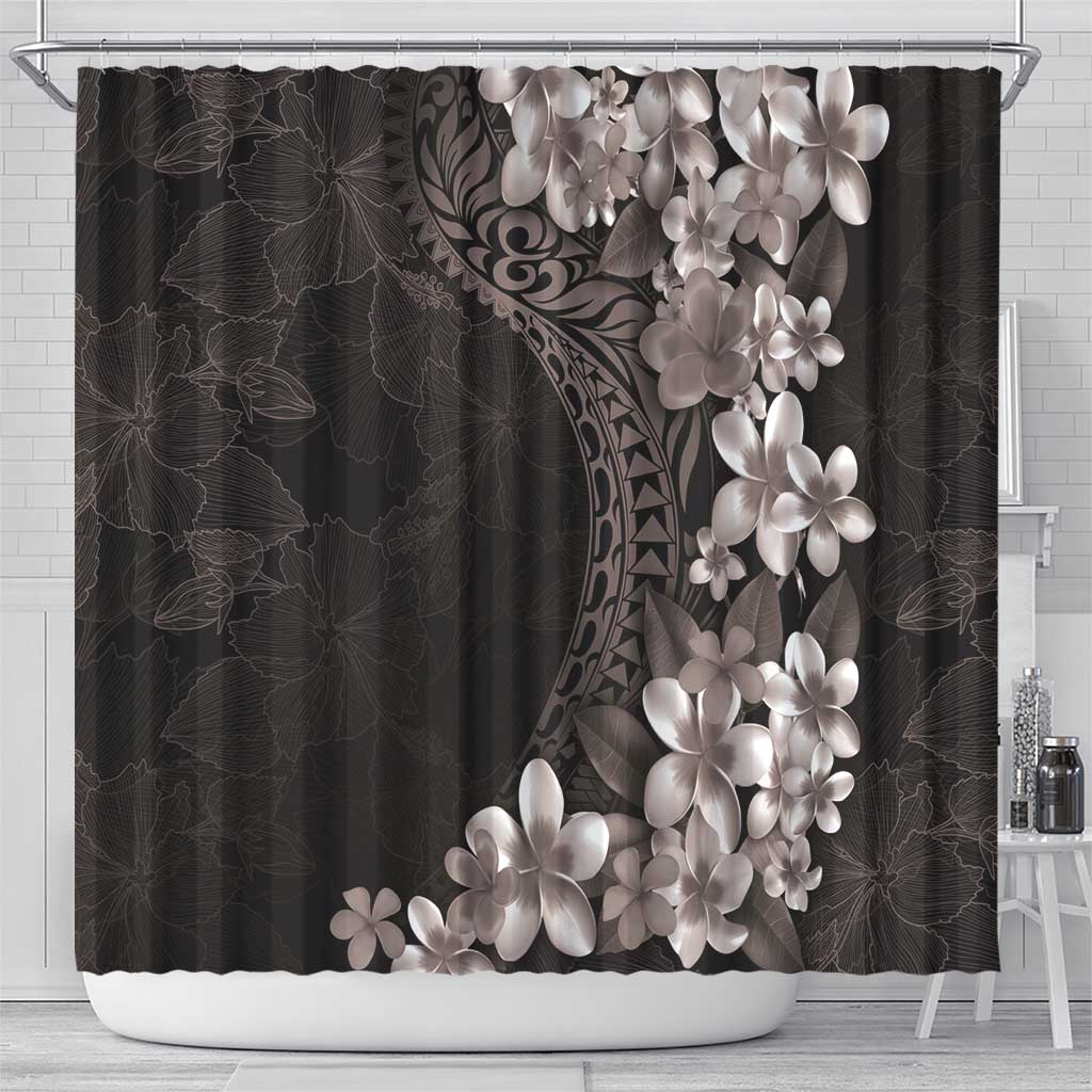 Hawaiian Plumeria-Polynesian Art Tattoo Grayscale Color Shower Curtain