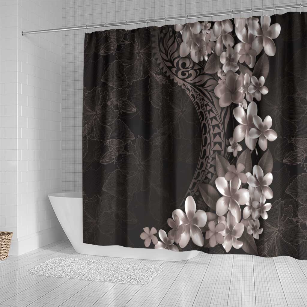 Hawaiian Plumeria-Polynesian Art Tattoo Grayscale Color Shower Curtain