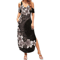 Hawaiian Plumeria-Polynesian Art Tattoo Grayscale Color Summer Maxi Dress LT03 Women Gray - Polynesian Pride