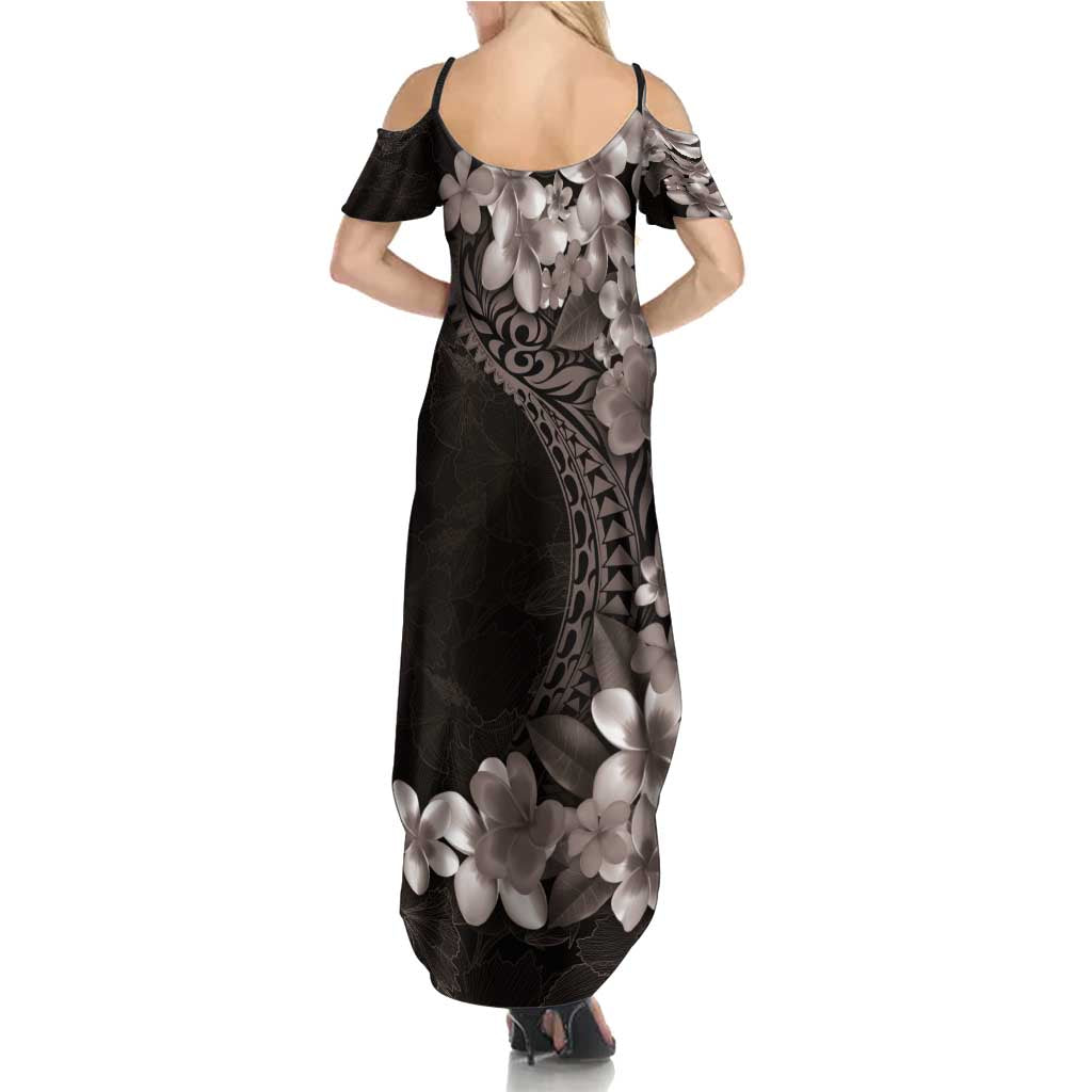 Hawaiian Plumeria-Polynesian Art Tattoo Grayscale Color Summer Maxi Dress LT03 - Polynesian Pride