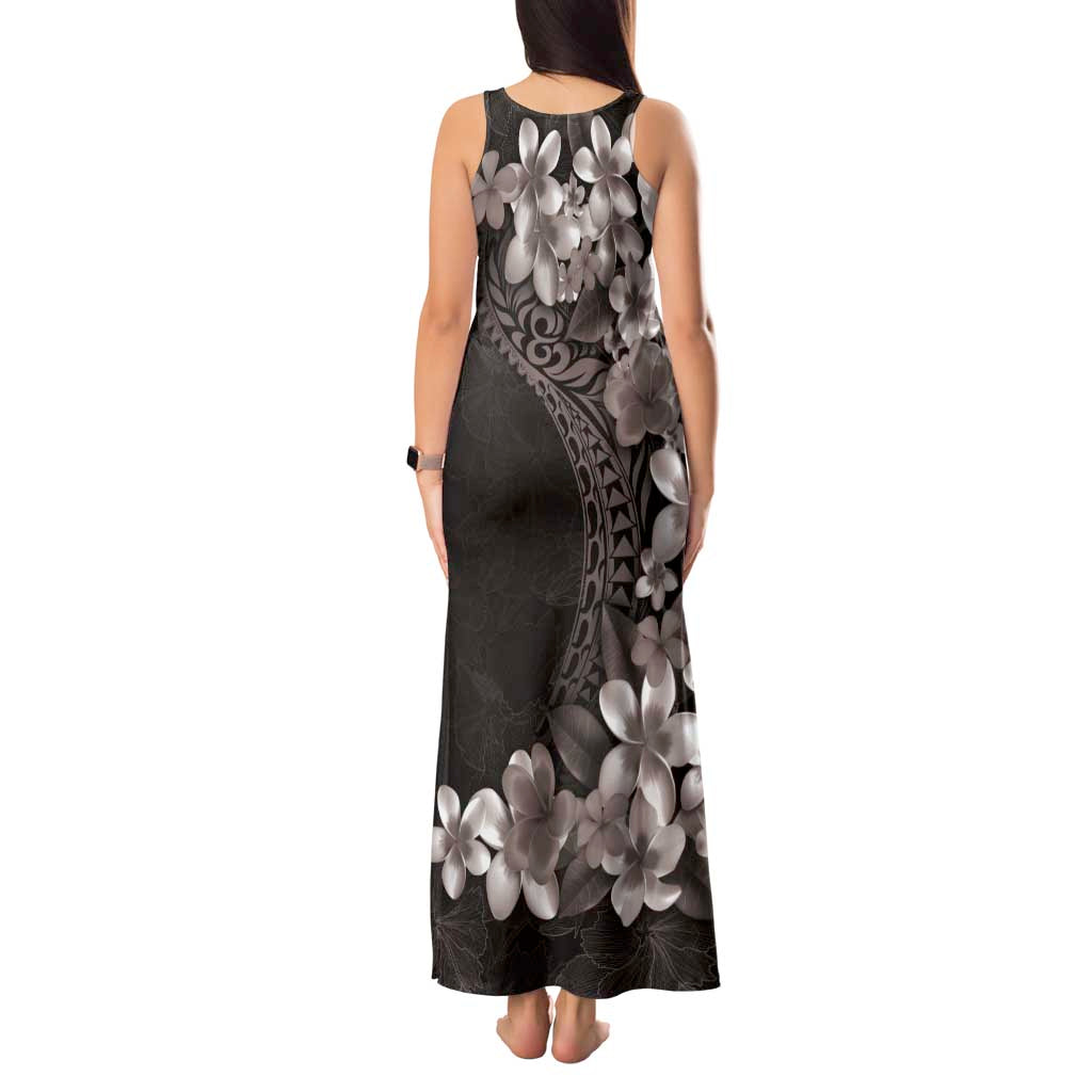 Hawaiian Plumeria-Polynesian Art Tattoo Grayscale Color Tank Maxi Dress LT03 - Polynesian Pride
