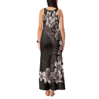 Hawaiian Plumeria-Polynesian Art Tattoo Grayscale Color Tank Maxi Dress LT03 - Polynesian Pride