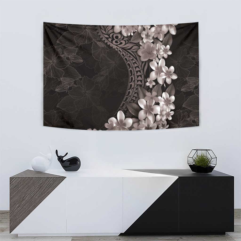 Hawaiian Plumeria-Polynesian Art Tattoo Grayscale Color Tapestry