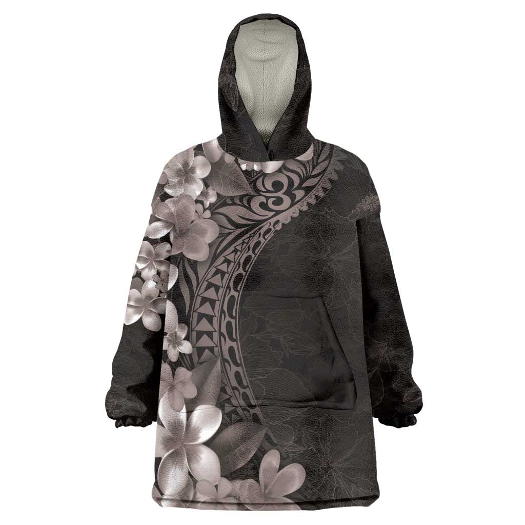 Hawaiian Plumeria-Polynesian Art Tattoo Grayscale Color Wearable Blanket Hoodie LT03 One Size Gray - Polynesian Pride