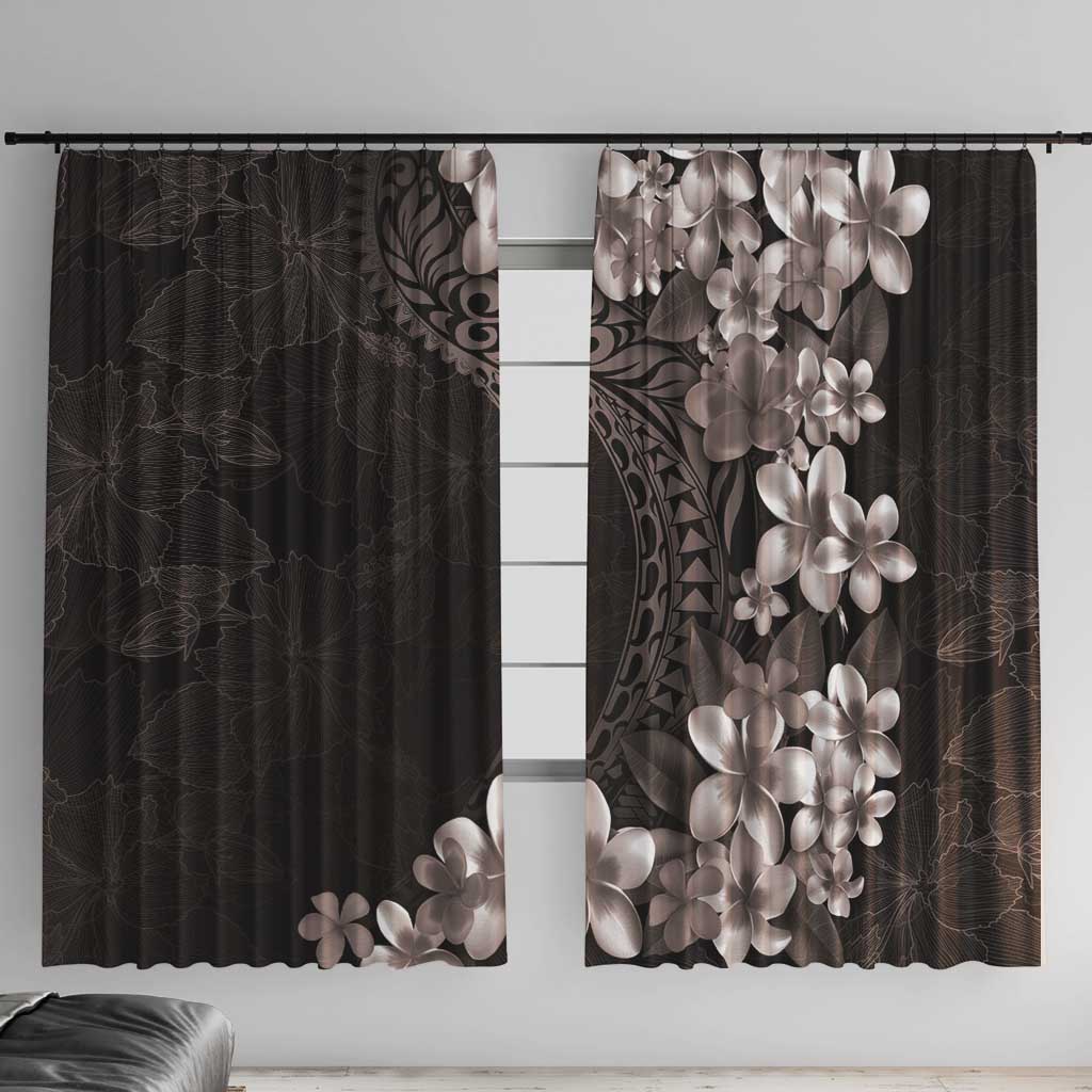 Hawaiian Plumeria-Polynesian Art Tattoo Grayscale Color Window Curtain LT03 With Hooks Gray - Polynesian Pride