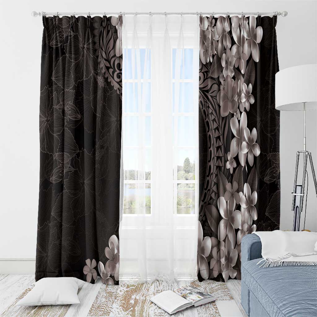 Hawaiian Plumeria-Polynesian Art Tattoo Grayscale Color Window Curtain LT03 - Polynesian Pride