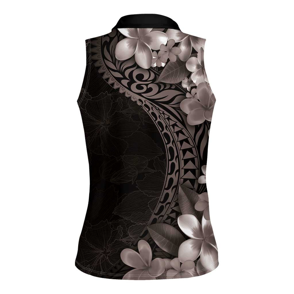 Hawaiian Plumeria-Polynesian Art Tattoo Grayscale Color Women Sleeveless Polo Shirt