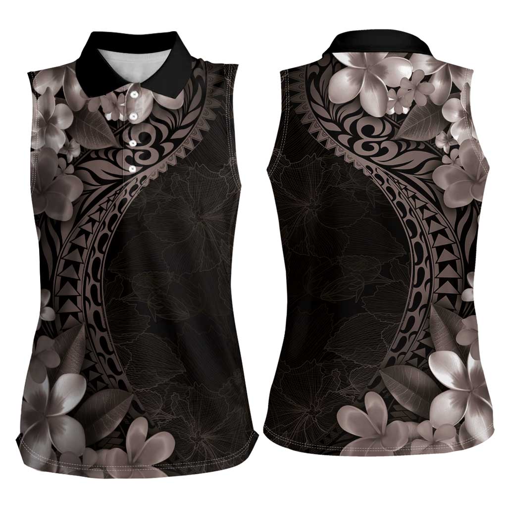 Hawaiian Plumeria-Polynesian Art Tattoo Grayscale Color Women Sleeveless Polo Shirt