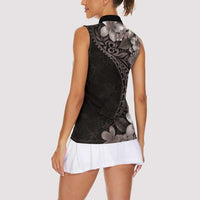 Hawaiian Plumeria-Polynesian Art Tattoo Grayscale Color Women Sleeveless Polo Shirt