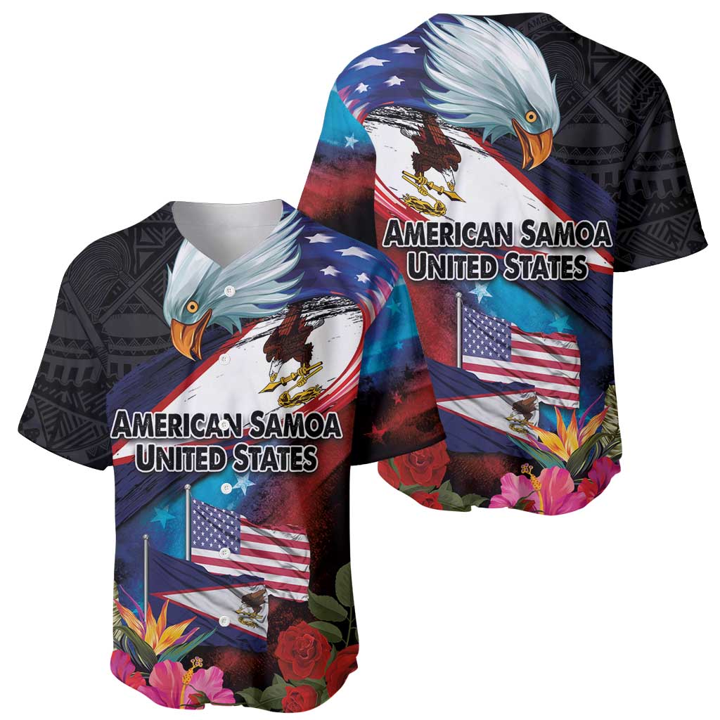 American Samoa and United States Together Baseball Jersey National Flag with Eagle-Hibiscus and Rose