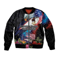 American Samoa and United States Together Bomber Jacket National Flag with Eagle-Hibiscus and Rose