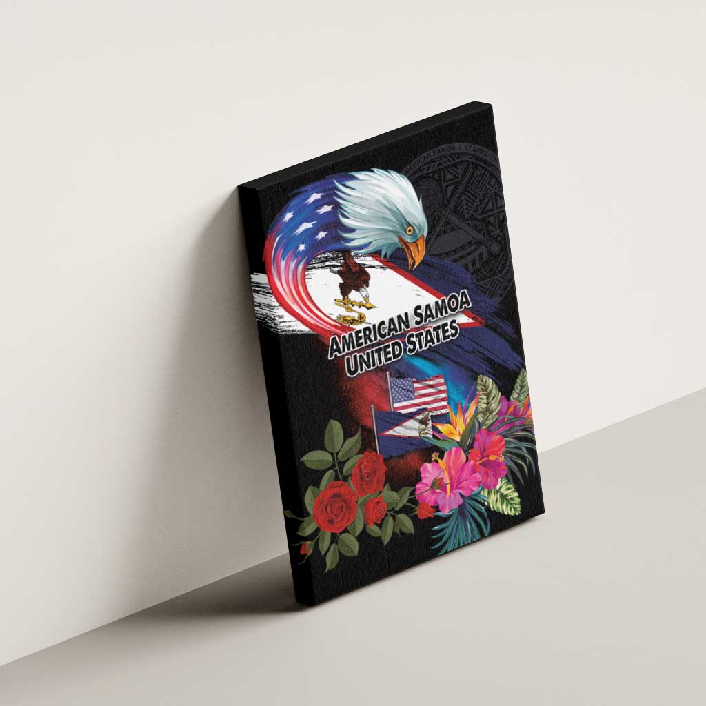 American Samoa and United States Together Canvas Wall Art National Flag with Eagle-Hibiscus and Rose