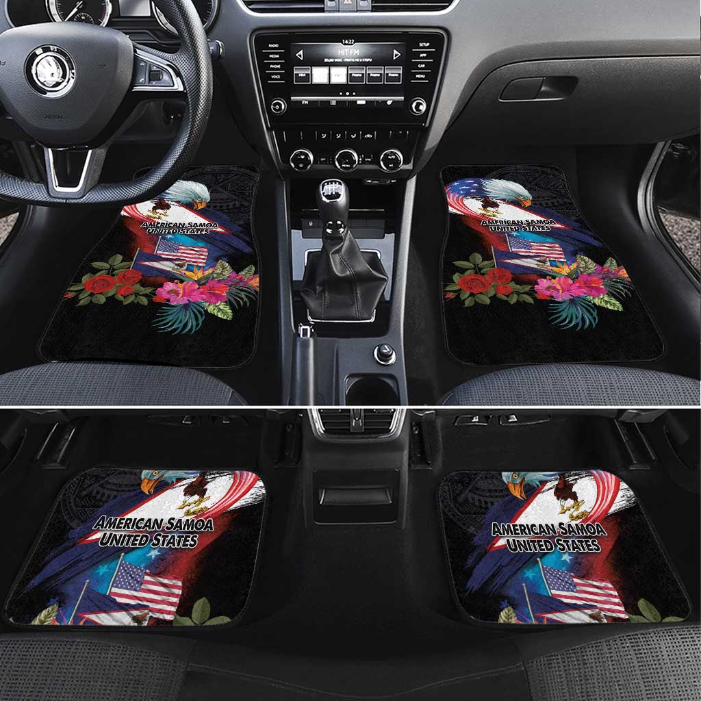 American Samoa and United States Together Car Mats National Flag with Eagle-Hibiscus and Rose