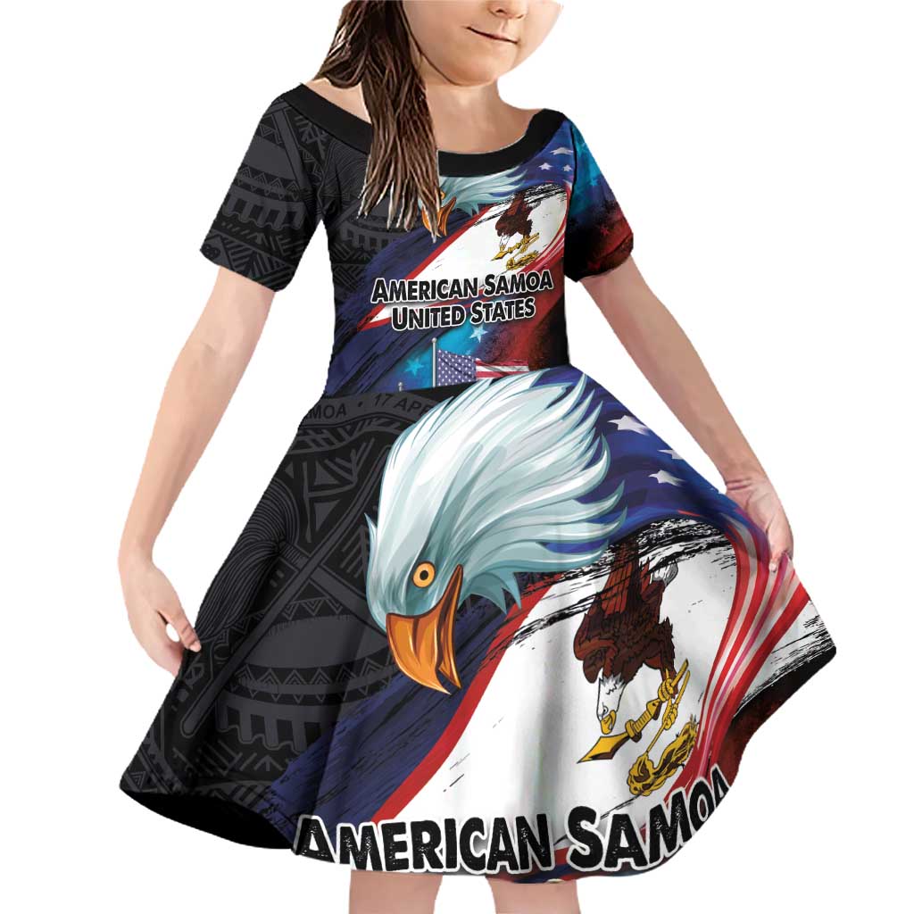 American Samoa and United States Together Family Matching Off Shoulder Short Dress and Hawaiian Shirt National Flag with Eagle-Hibiscus and Rose
