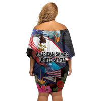 American Samoa and United States Together Family Matching Off Shoulder Short Dress and Hawaiian Shirt National Flag with Eagle-Hibiscus and Rose
