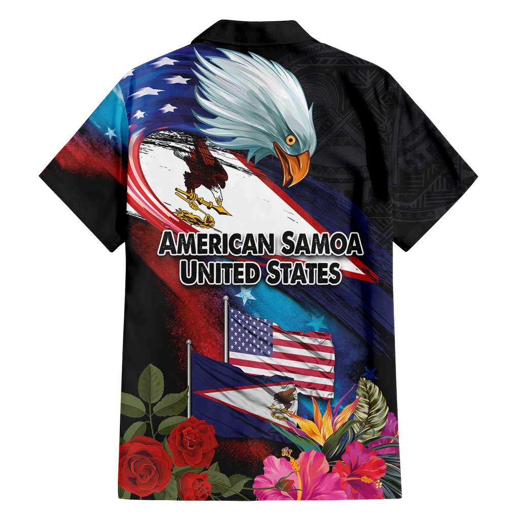 American Samoa and United States Together Family Matching Puletasi and Hawaiian Shirt National Flag with Eagle-Hibiscus and Rose