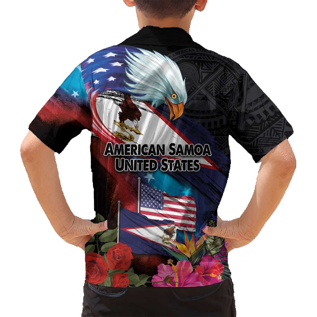 American Samoa and United States Together Family Matching Summer Maxi Dress and Hawaiian Shirt National Flag with Eagle-Hibiscus and Rose