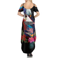 American Samoa and United States Together Family Matching Summer Maxi Dress and Hawaiian Shirt National Flag with Eagle-Hibiscus and Rose