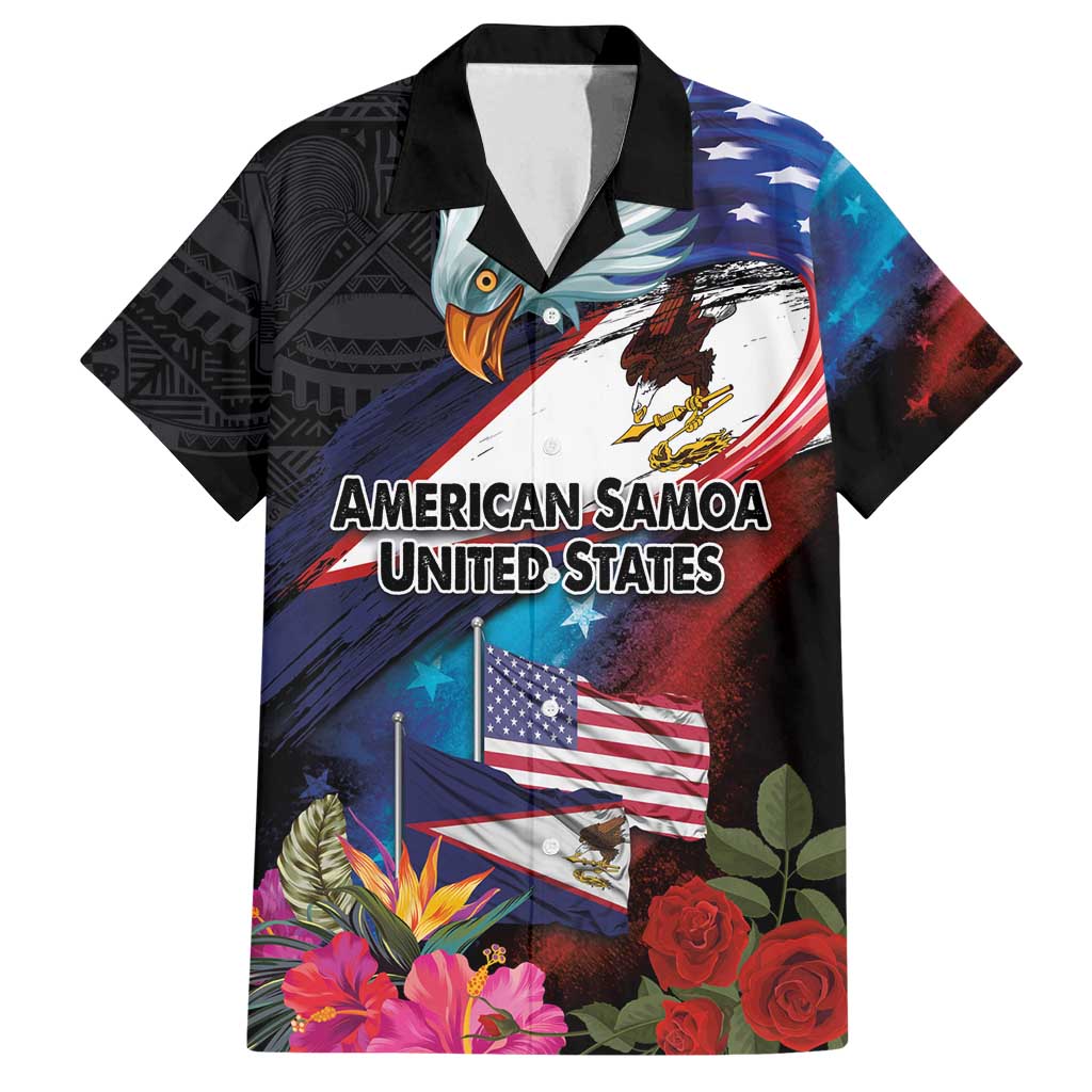American Samoa and United States Together Family Matching Tank Maxi Dress and Hawaiian Shirt National Flag with Eagle-Hibiscus and Rose