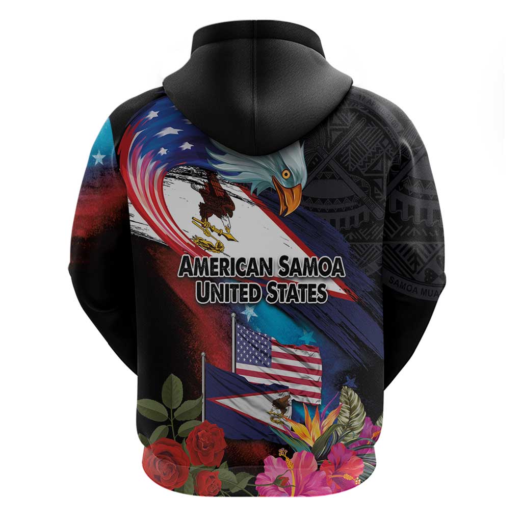 American Samoa and United States Together Hoodie National Flag with Eagle-Hibiscus and Rose