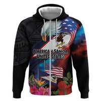 American Samoa and United States Together Hoodie National Flag with Eagle-Hibiscus and Rose