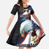 American Samoa and United States Together Kid Short Sleeve Dress National Flag with Eagle-Hibiscus and Rose