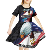 American Samoa and United States Together Kid Short Sleeve Dress National Flag with Eagle-Hibiscus and Rose