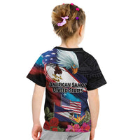American Samoa and United States Together Kid T Shirt National Flag with Eagle-Hibiscus and Rose
