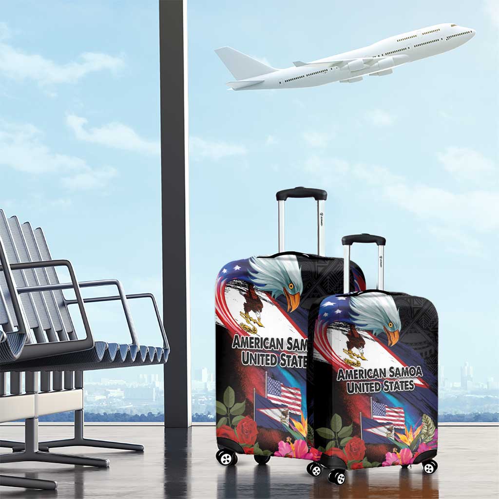 American Samoa and United States Together Luggage Cover National Flag with Eagle-Hibiscus and Rose