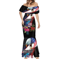 American Samoa and United States Together Mermaid Dress National Flag with Eagle-Hibiscus and Rose