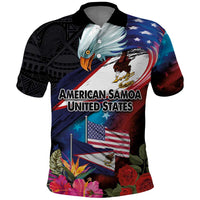 American Samoa and United States Together Polo Shirt National Flag with Eagle-Hibiscus and Rose