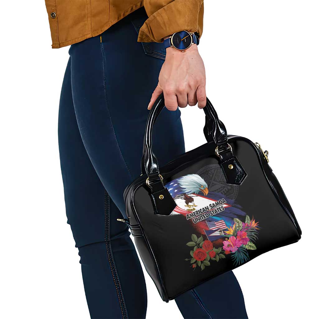 American Samoa and United States Together Shoulder Handbag National Flag with Eagle-Hibiscus and Rose
