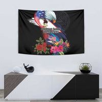 American Samoa and United States Together Tapestry National Flag with Eagle-Hibiscus and Rose