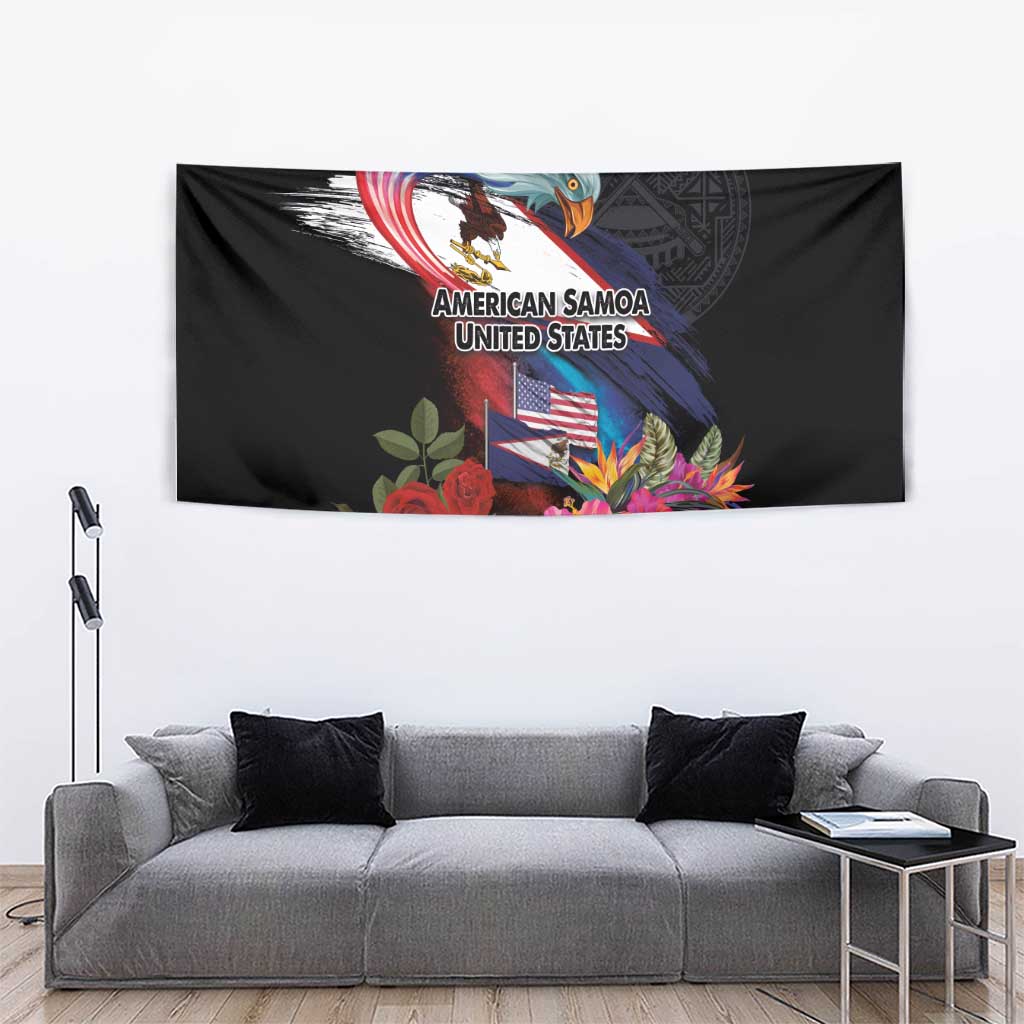 American Samoa and United States Together Tapestry National Flag with Eagle-Hibiscus and Rose