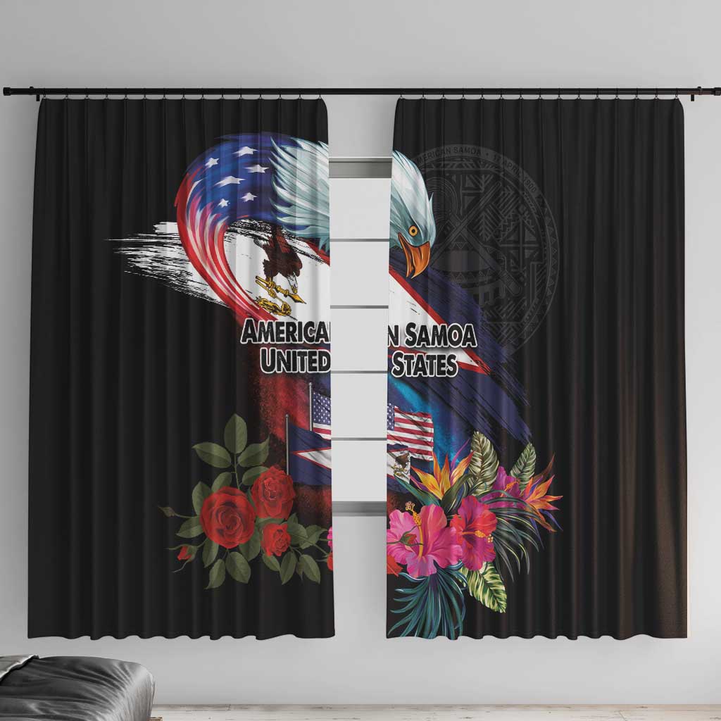 American Samoa and United States Together Window Curtain National Flag with Eagle-Hibiscus and Rose