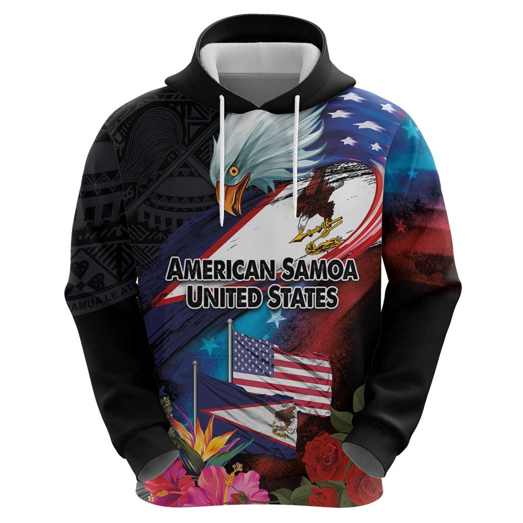 American Samoa and United States Together Zip Hoodie National Flag with Eagle-Hibiscus and Rose