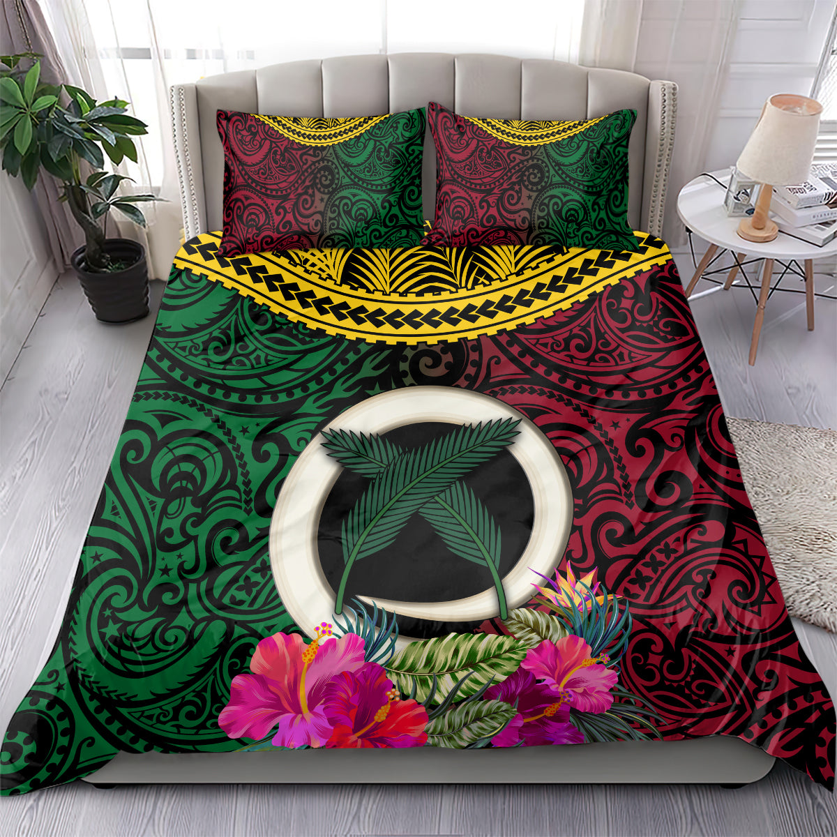 Vanuatu 44th Anniversary Independence Day Bedding Set Boars Tusk and Namele Plant LT03