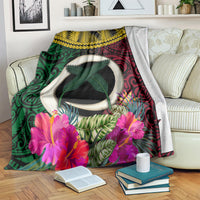 Vanuatu 44th Anniversary Independence Day Blanket Boars Tusk and Namele Plant LT03 Black - Polynesian Pride
