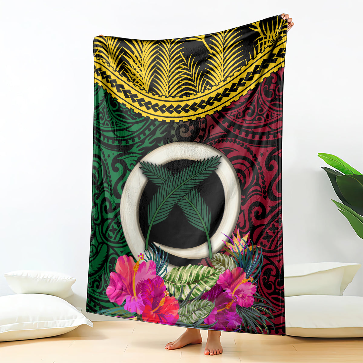 Vanuatu 44th Anniversary Independence Day Blanket Boars Tusk and Namele Plant LT03 - Polynesian Pride
