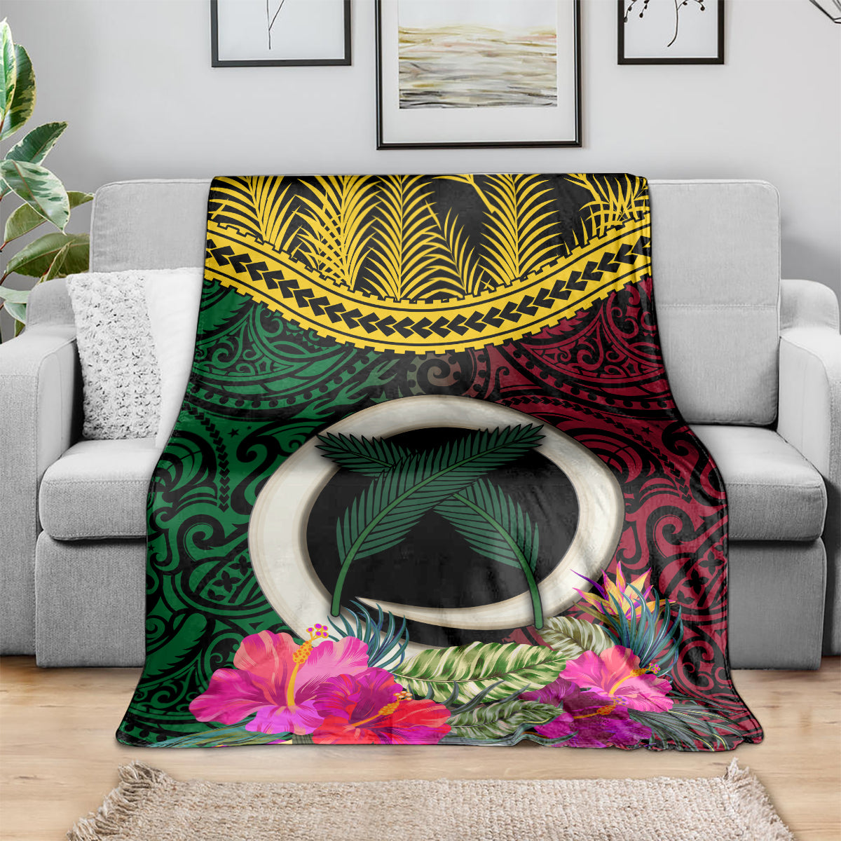 Vanuatu 44th Anniversary Independence Day Blanket Boars Tusk and Namele Plant LT03 - Polynesian Pride
