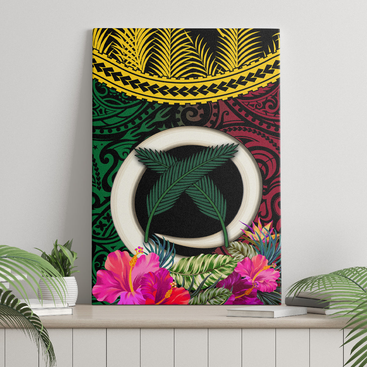 Vanuatu 44th Anniversary Independence Day Canvas Wall Art Boars Tusk and Namele Plant LT03 - Polynesian Pride