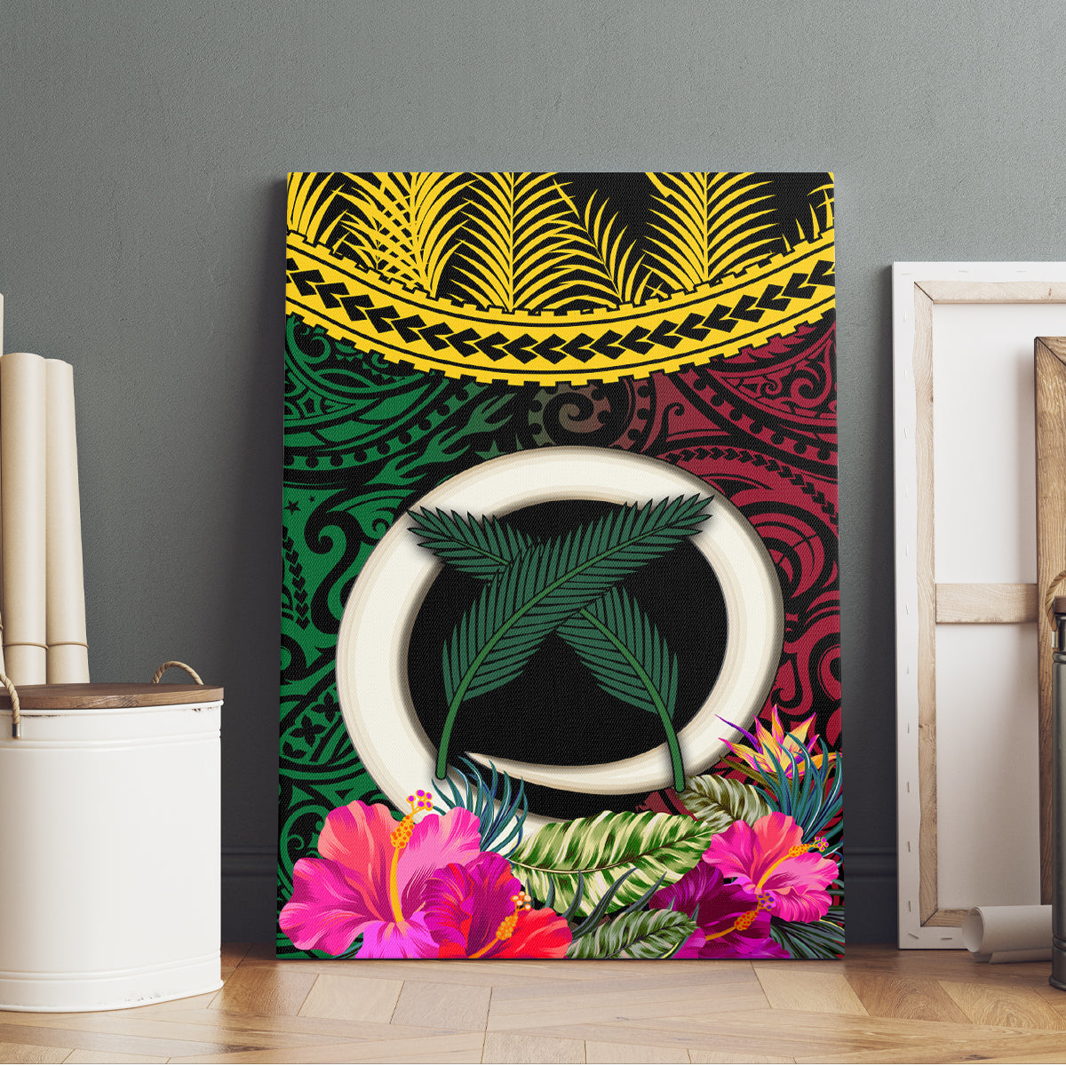 Vanuatu 44th Anniversary Independence Day Canvas Wall Art Boars Tusk and Namele Plant LT03 - Polynesian Pride