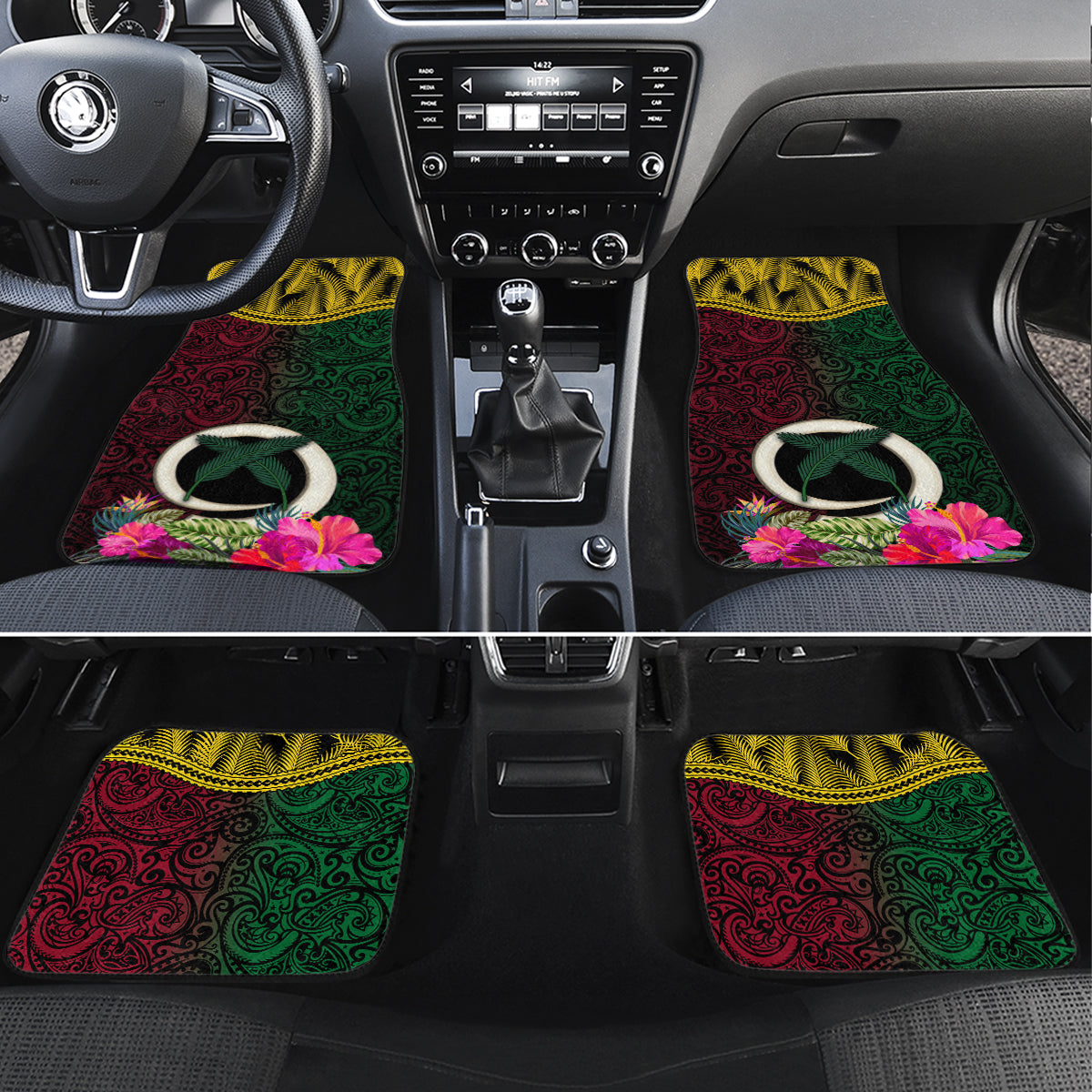Vanuatu 44th Anniversary Independence Day Car Mats Boars Tusk and Namele Plant LT03 Set 4pcs Black - Polynesian Pride