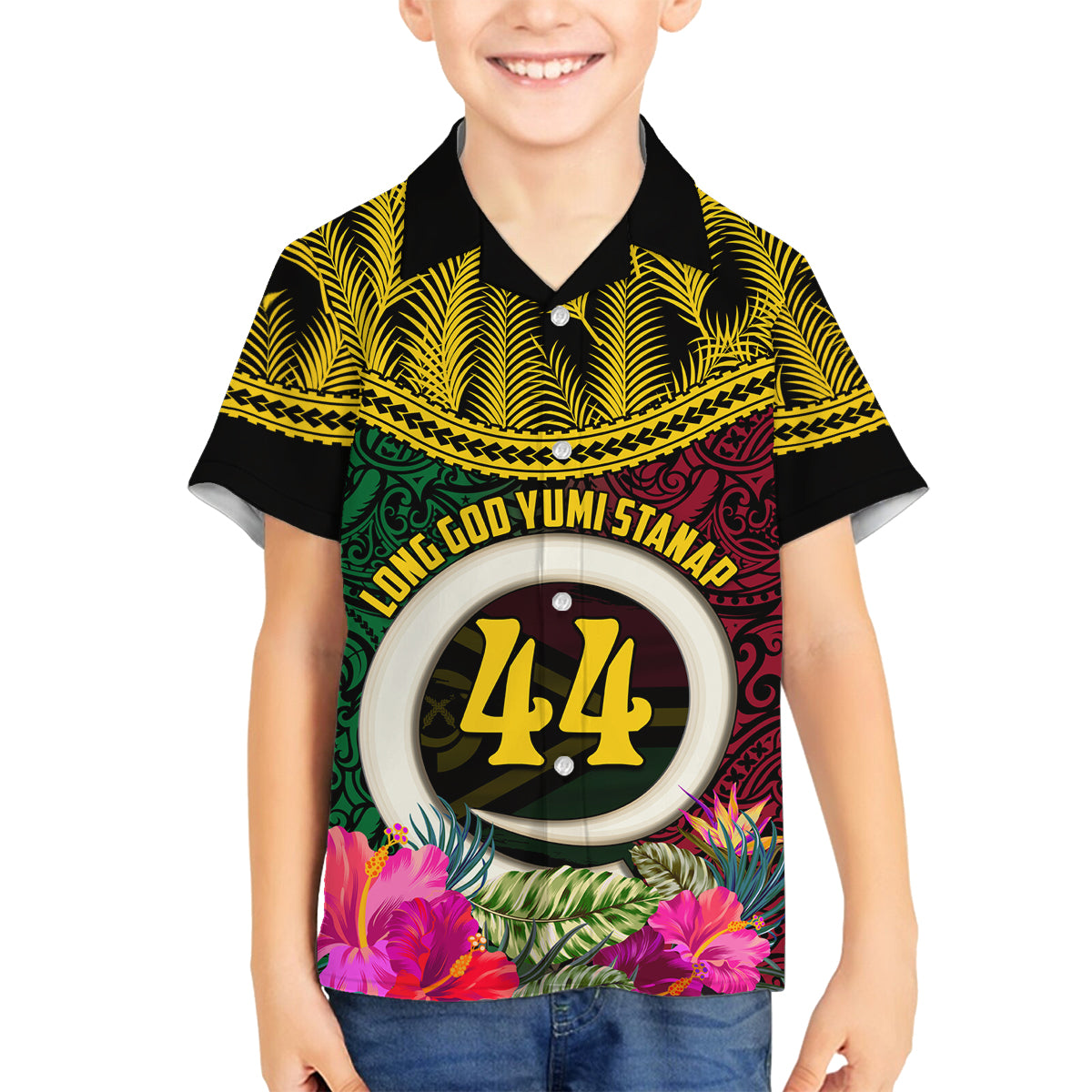 Vanuatu 44th Anniversary Independence Day Family Matching Puletasi and Hawaiian Shirt Boars Tusk and Namele Plant LT03