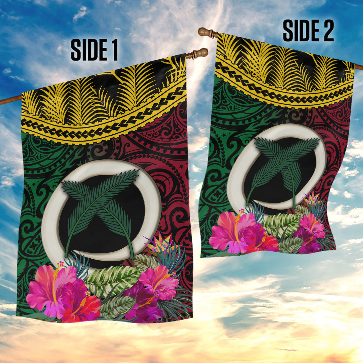 Vanuatu 44th Anniversary Independence Day Garden Flag Boars Tusk and Namele Plant LT03 - Polynesian Pride