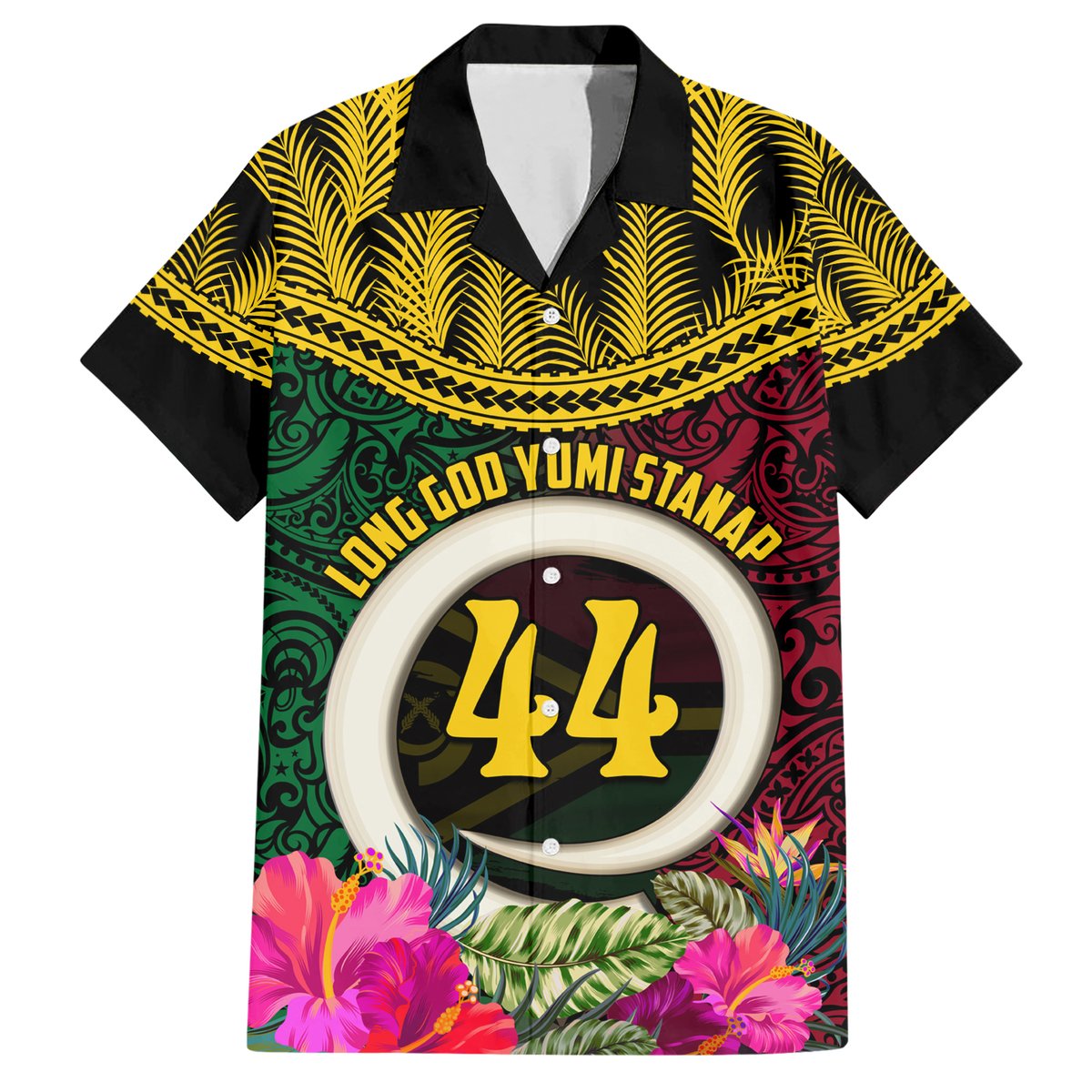 Vanuatu 44th Anniversary Independence Day Hawaiian Shirt Boars Tusk and Namele Plant LT03 Black - Polynesian Pride