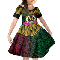 Vanuatu 44th Anniversary Independence Day Kid Short Sleeve Dress Boars Tusk and Namele Plant LT03