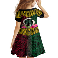Vanuatu 44th Anniversary Independence Day Kid Short Sleeve Dress Boars Tusk and Namele Plant LT03