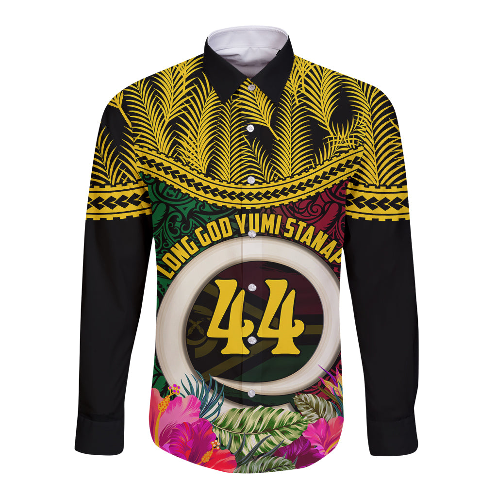 Vanuatu 44th Anniversary Independence Day Long Sleeve Button Shirt Boars Tusk and Namele Plant LT03