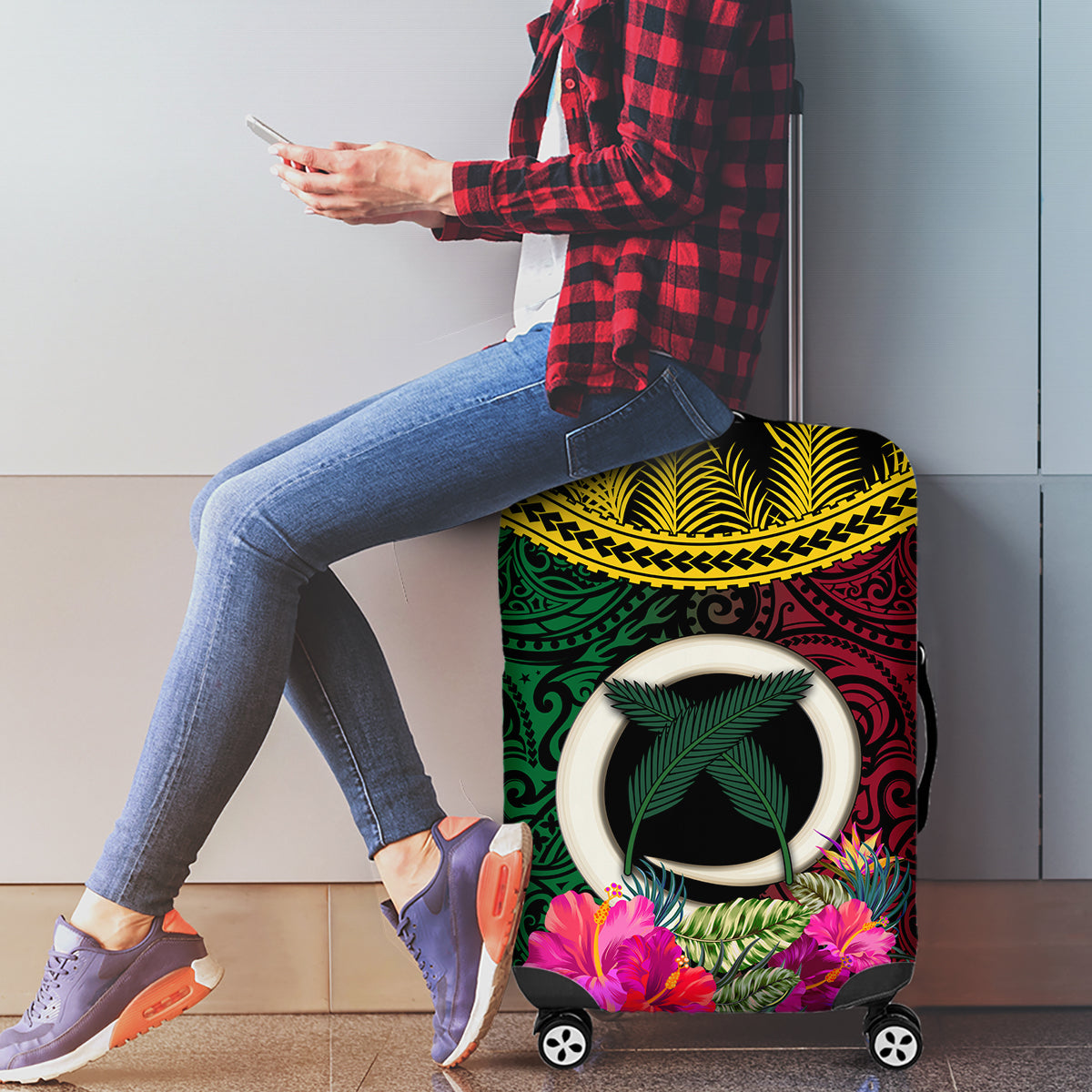 Vanuatu 44th Anniversary Independence Day Luggage Cover Boars Tusk and Namele Plant LT03